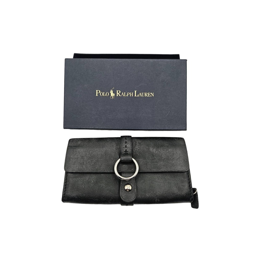 Polo Ralph‎ Lauren Women's Black Leather Bi Fold Wallet Clutch Snap Closure